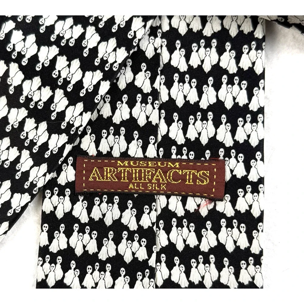 Museum Artifacts silk tie Ghosts Halloween black white